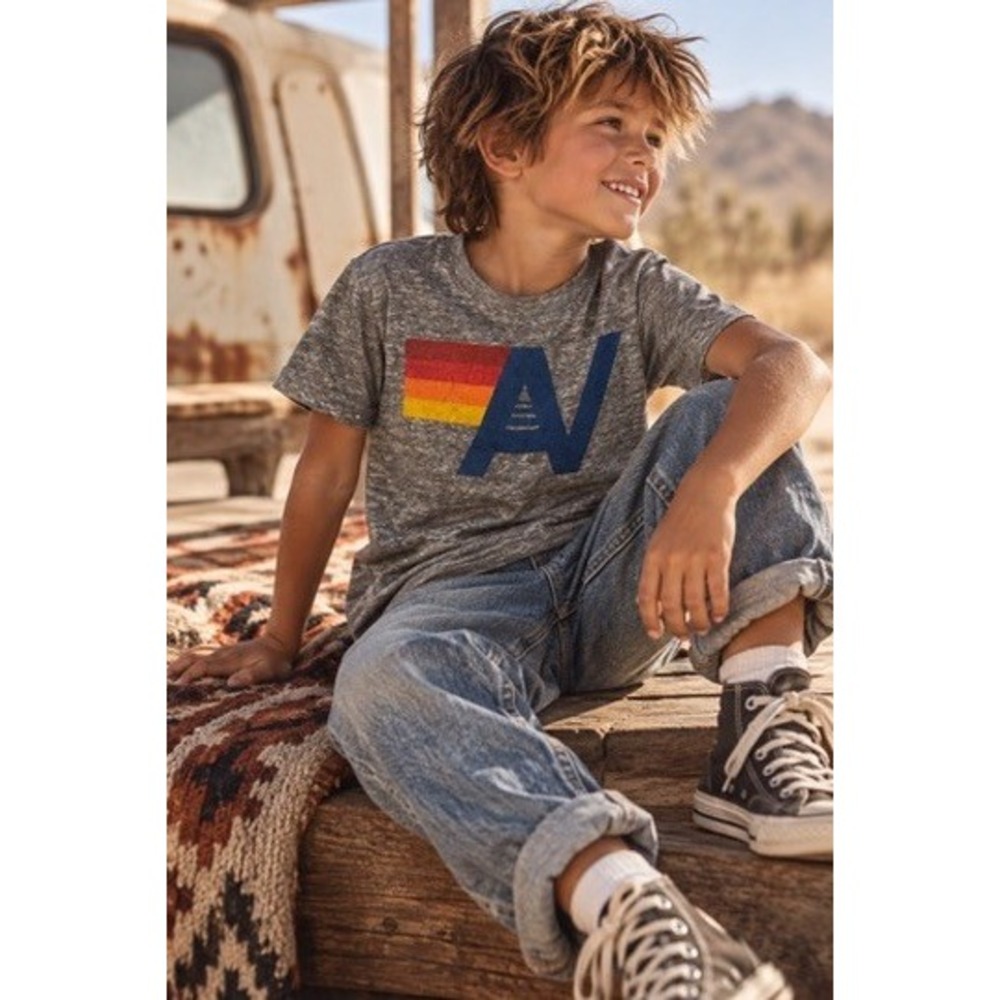 Aviator Nation Kids Gray Tri-Blend Rainbow Logo Graphic T-Shirt Size 6